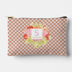 Classy Pastel Peach Orange Gingham Check Pattern Accessory Pouch