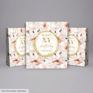 Classy Pastel Pink Rustic Gold 80th Birthday  Medium Gift Bag