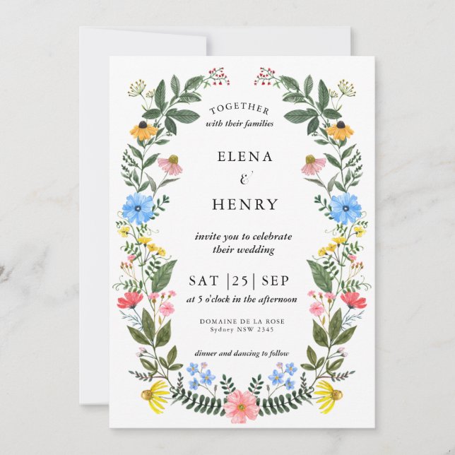 Classy Pastel Wildflower Secret Garden Wedding Inv Invitation (Front)