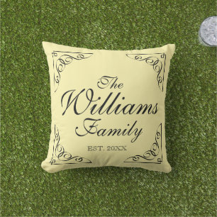 Classy pastel yellow outdoor pillow with name