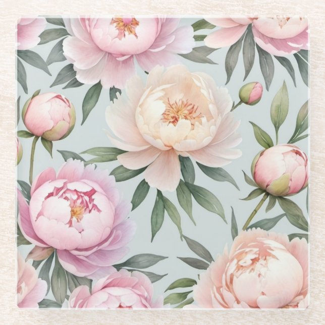 Classy Peony Glass Coaster (Front)
