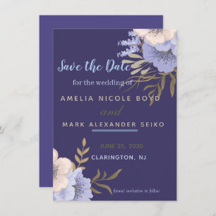 Classy Periwinkle anemone Save the Date Invitation