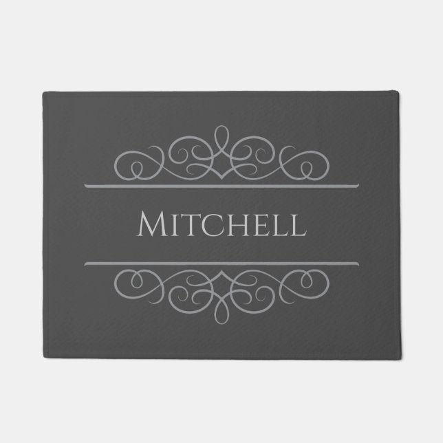 Classy Personalized Doormat Grey | Editable (Front)