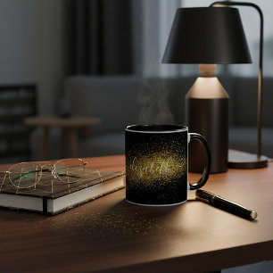 Classy personalized gold glitter mug