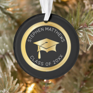 Classy Personalized Gold Graduation Cap and Tassel Ornament