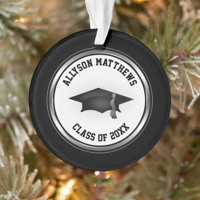 Classy Personalized Graduation Cap and Tassel Ornament (Tree)