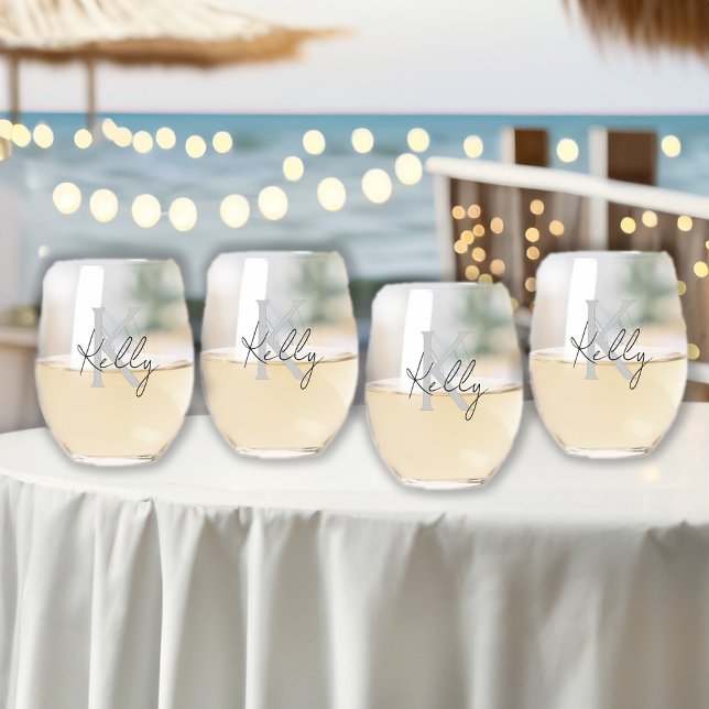 Classy Personalized Last Name  Stemless Wine Glass (Classy Personalized Last Name Stemless Wine Glass)