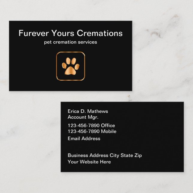 Classy Pet Cremation Services Business Cards (Front/Back)