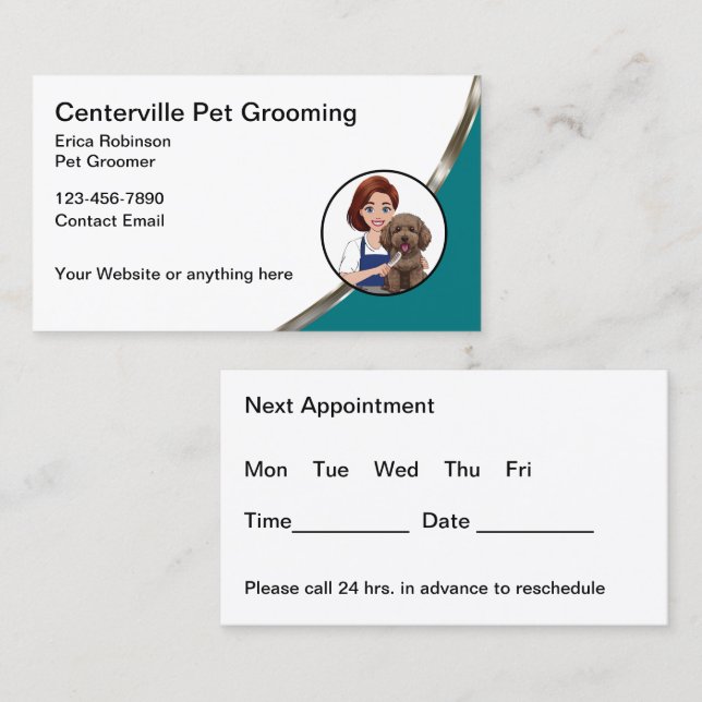Classy Pet Groomer Appointment Cards (Front/Back)