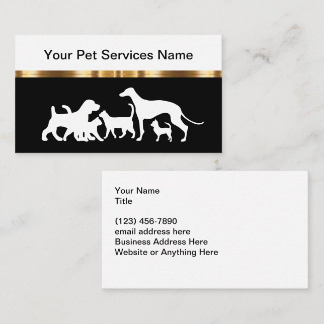 Classy Pet Service Gold Black White  Business Card (Front/Back)