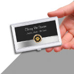 Classy Pet Theme Business Card Case<br><div class="desc">Pet theme business card cases in a classy design with silver and gold coloured design elements including a paw print symbol and text space you can personalize to suit your pet themed business. Think of this as a business card case template for a pet sitter, pet salon, or any pet...</div>