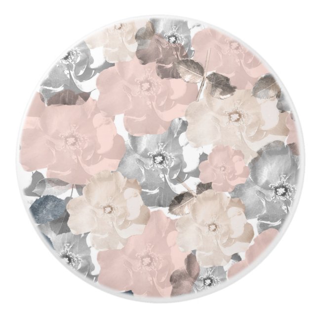 Classy Pink and Black Roses Ceramic Knob (Front)