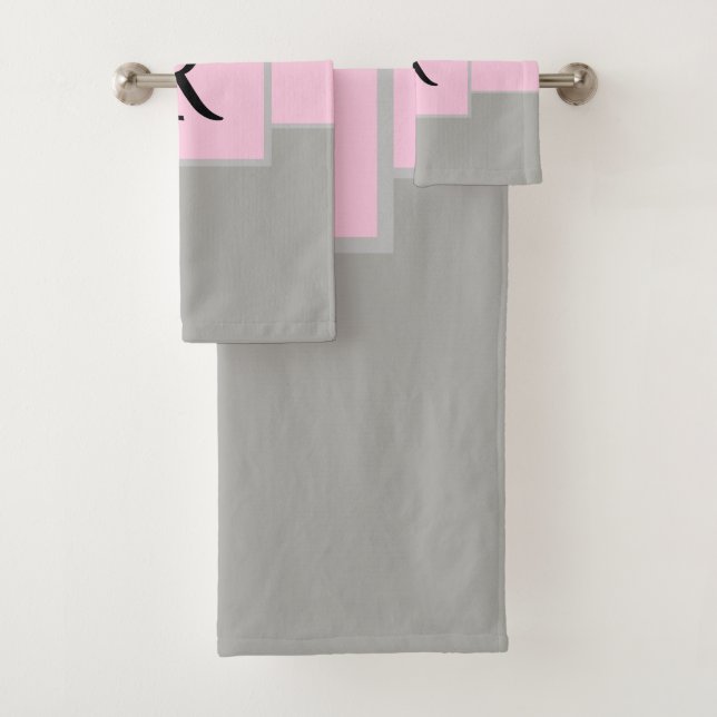 Classy Pink and Grey Monogram Bath Towel Set (Insitu)