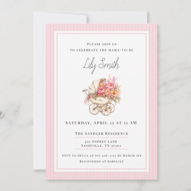 Classy Pink Baby Shower Invitation (Front)