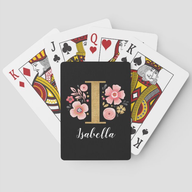 Classy Pink Black Monogram Initial Girly Letter I Playing Cards (Back)
