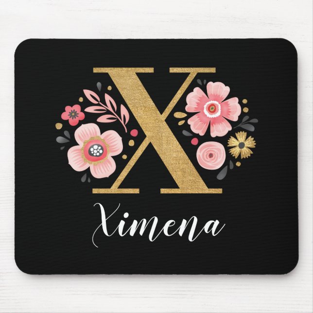 Classy Pink Black Monogram Initial Girly Letter X Mouse Pad (Front)
