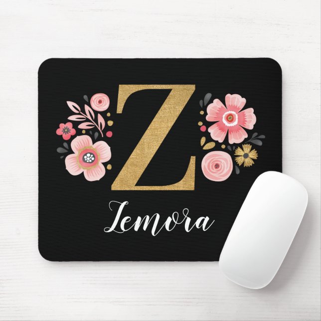 Classy Pink Black Monogram Initial Girly Letter Z Mouse Pad (With Mouse)