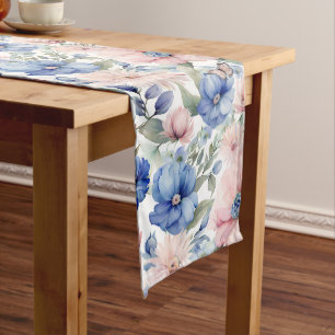 Classy Pink & Blue Flower Bunch Long Table Runner