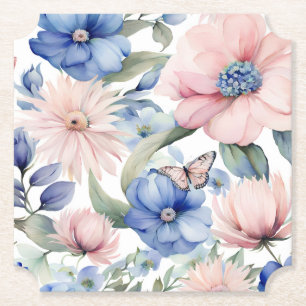 Classy Pink & Blue Flower Bunch Paper Coaster