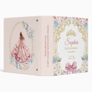 Classy Pink Bow Floral Quinceanera Binder