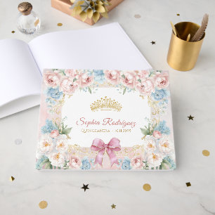 Classy Pink Bow Floral Quinceanera Custom Guest Book