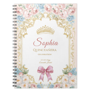 Classy Pink Bow Floral Quinceanera Notebook