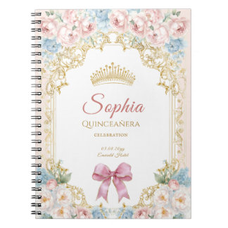 Classy Pink Bow Floral Quinceanera Notebook
