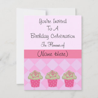 Classy Pink Cupcake Birthday Invitation
