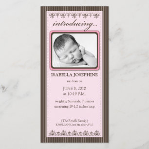 Classy Pink Customized Birth Announcement
