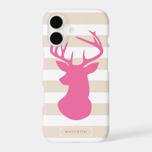 Classy Pink Deer Head Linen Stripes Personalized