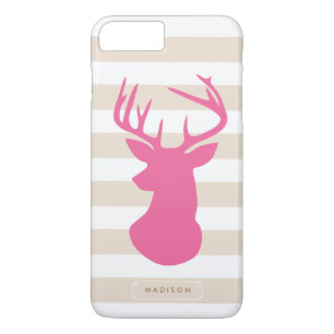 Classy Pink Deer Head Linen Stripes Personalized iPhone 8 Plus/7 Plus Case