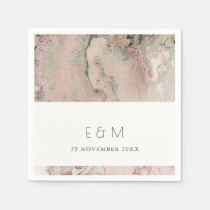 CLASSY PINK DUSKY ROSE GOLD AGATE MONOGRAM WEDDING NAPKIN