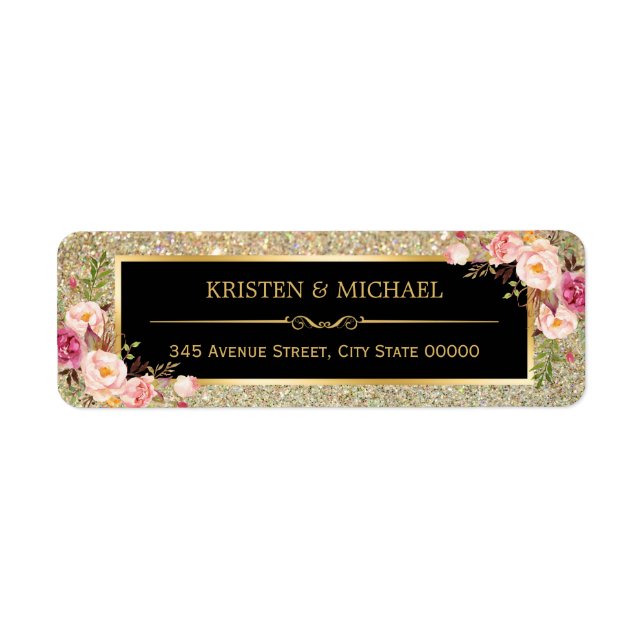 Classy Pink Floral Gold Glitter Sparkles Wedding (Front)
