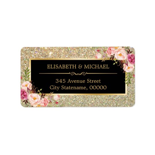 Classy Pink Floral Gold Glitter Sparkling Wedding