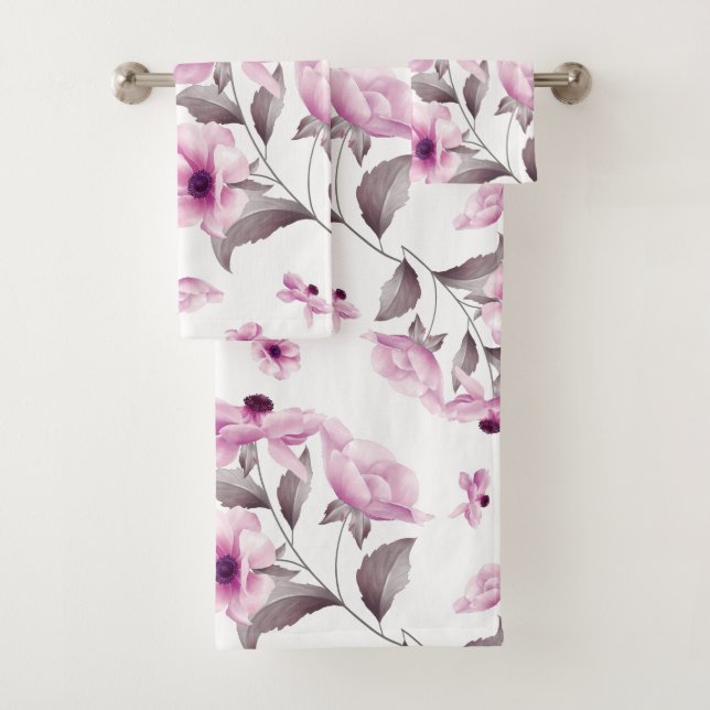 Classy Pink Flowers Bath Towel Set (Insitu)