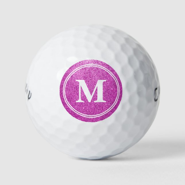 Classy Pink Glitter Sparkly Monogam Personalized Golf Balls (Front)