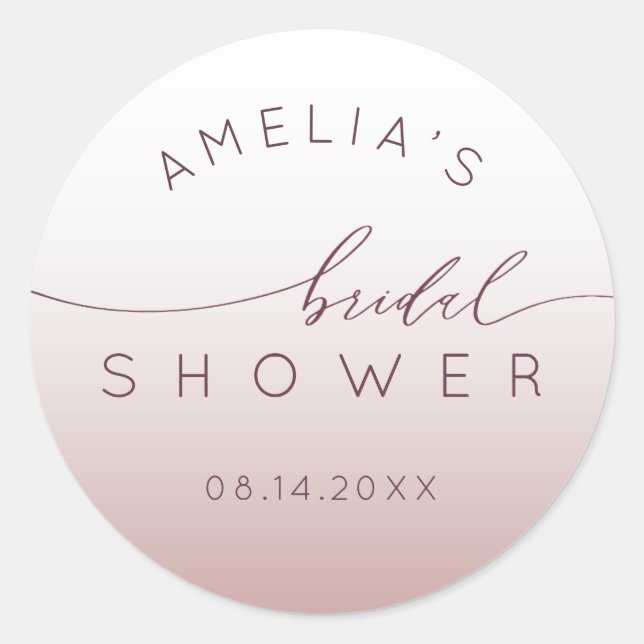Classy Pink Gradient Bridal Shower Classic Round Sticker (Front)