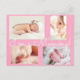 Classy Pink "I am a Mommy" Birth Announcement Postcard