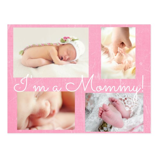 Classy Pink "I am a Mommy" Birth Announcement Postcard