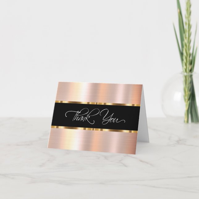 Classy Pink Rose Gold Tone Thank You Cards (Front)