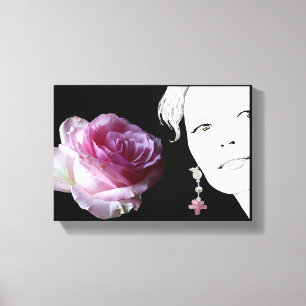 Classy pink rose quirky pretty woman in earring    canvas print