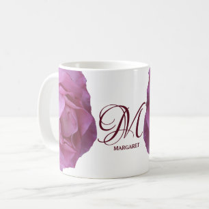Classy pink roses flowers personal L monogram  Coffee Mug