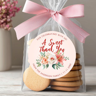 Classy Pink Roses Orchid Flowers Thank You Favour Classic Round Sticker