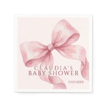 Classy Pink Watercolor Bow Baby Shower