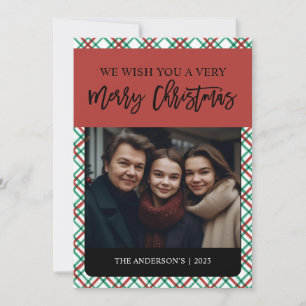 Classy Plaid Red and Green Photo Holiday Card