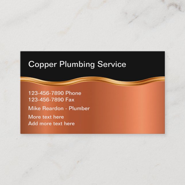 Classy  Plumbing Service Copper Style  Business Card (Front)