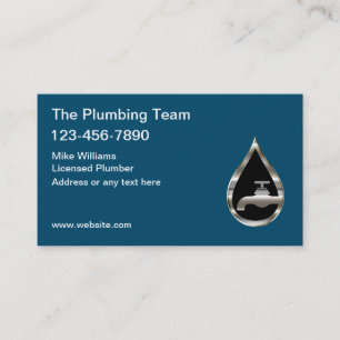 Classy Plumbing Service Silver Tone Water Drop Business Card