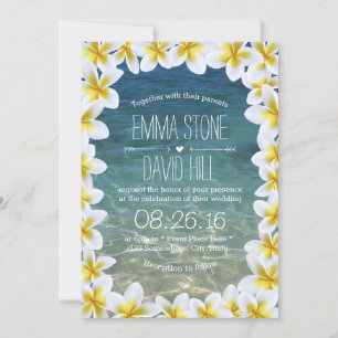 Classy Plumeria Floral Frame Beach Wedding Invitation