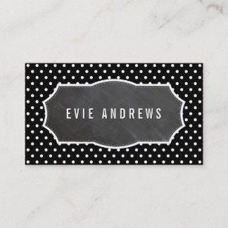 CLASSY polka dot pattern chalkboard panel black Business Card