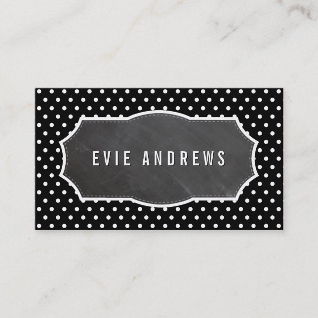 CLASSY polka dot pattern chalkboard panel black Business Card (Front)